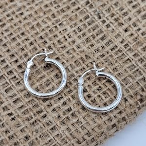 Sterling Round Tube Hoop Earrings 2mm x 16mm Click Closer